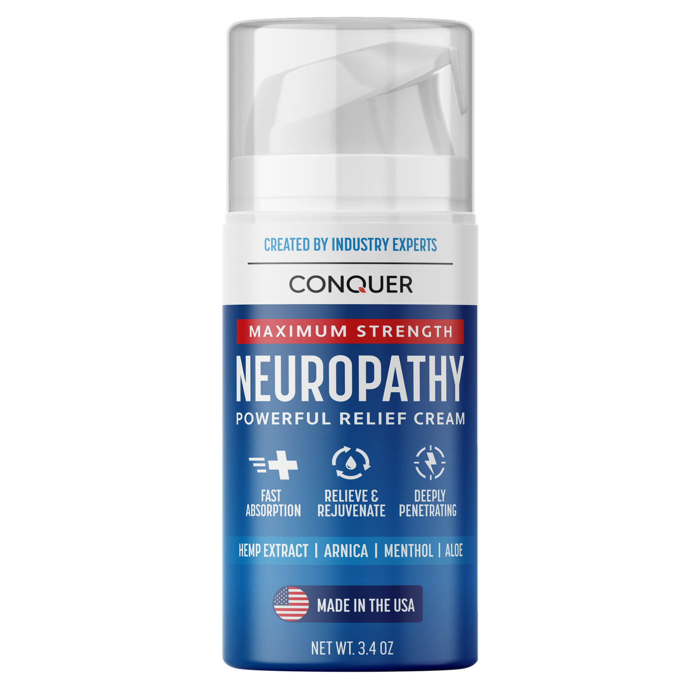 Conquer Pain - Neuropathy Pain Relief - Nerve Pain Cream 3.4 Oz